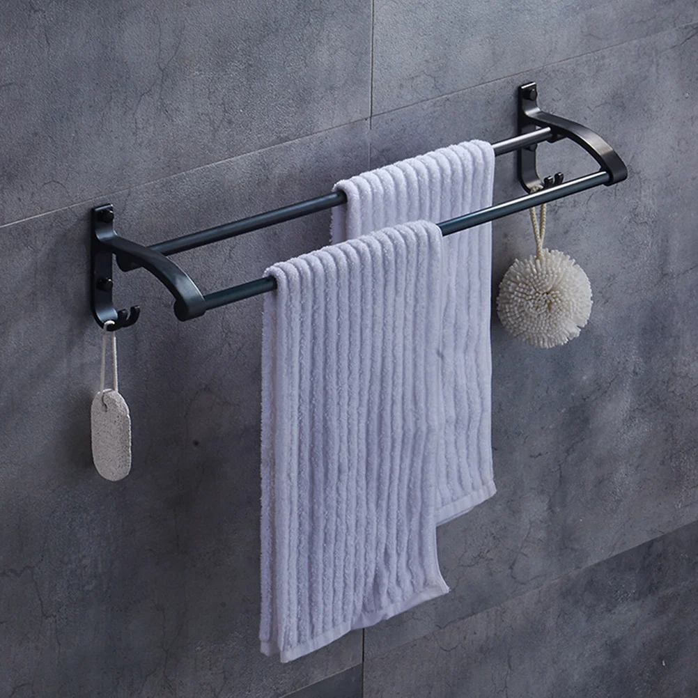 

Double Towel Bar 48cm Aluminium Alloy Polished Wall Mounted Bathroom Towel Rack Shower Sponge Holder Rust Resistant Black