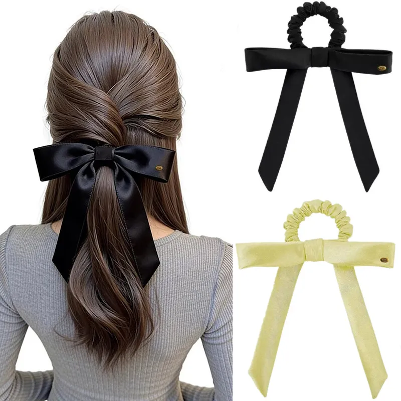

2026 Elegant Cute Ribbon Bow Scrunchies Women Girls Kids Elastic Hair Band Accessories Tie Hair Rope Headdress Headwear Ornament