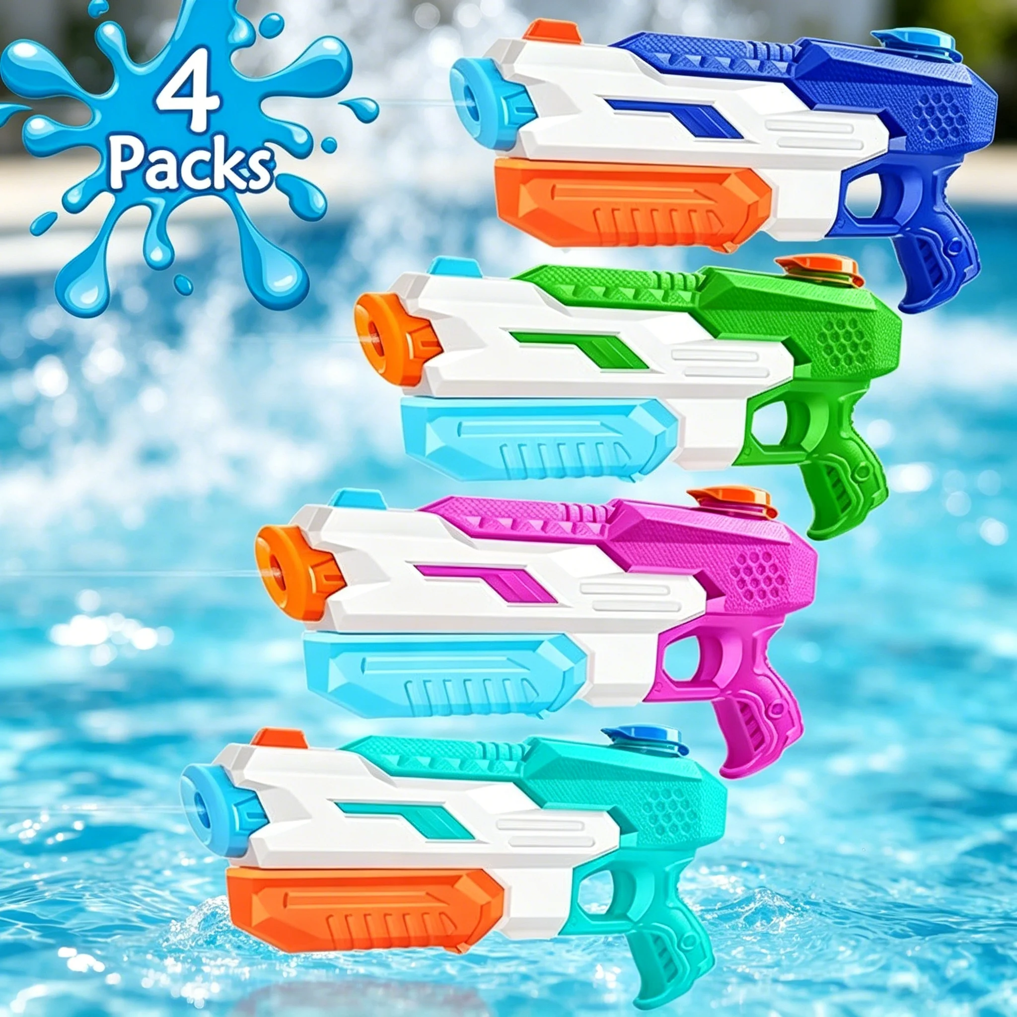 

4 Pack 600cc Water Gun, Long Range Squirt Blaster for Kids Adults Pool Beach