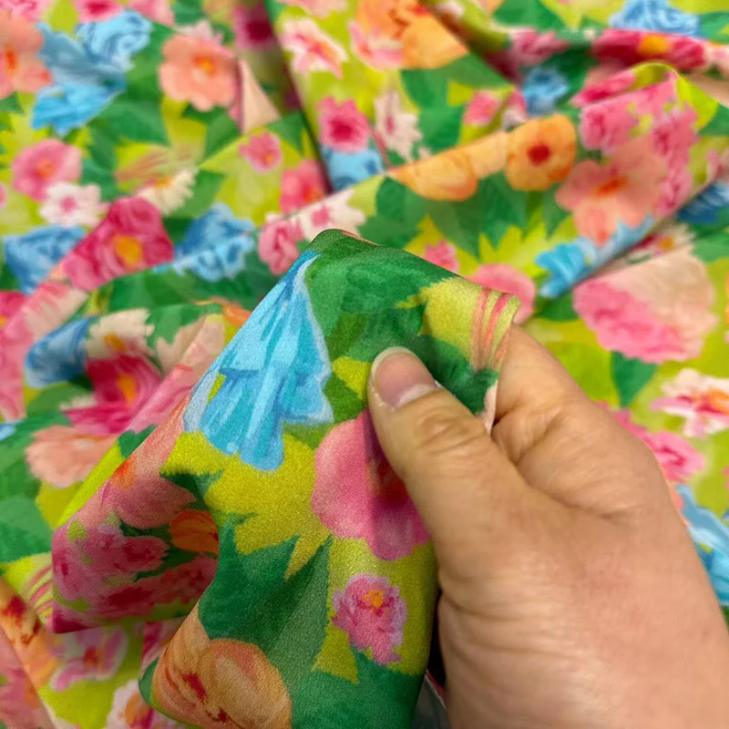 Gorgeous Floral Printed Stretch Colorful Silk Crepe de Chine Fabric for DIY Sewing Summer Dress Skirt Blouse Pajamas FR6705
