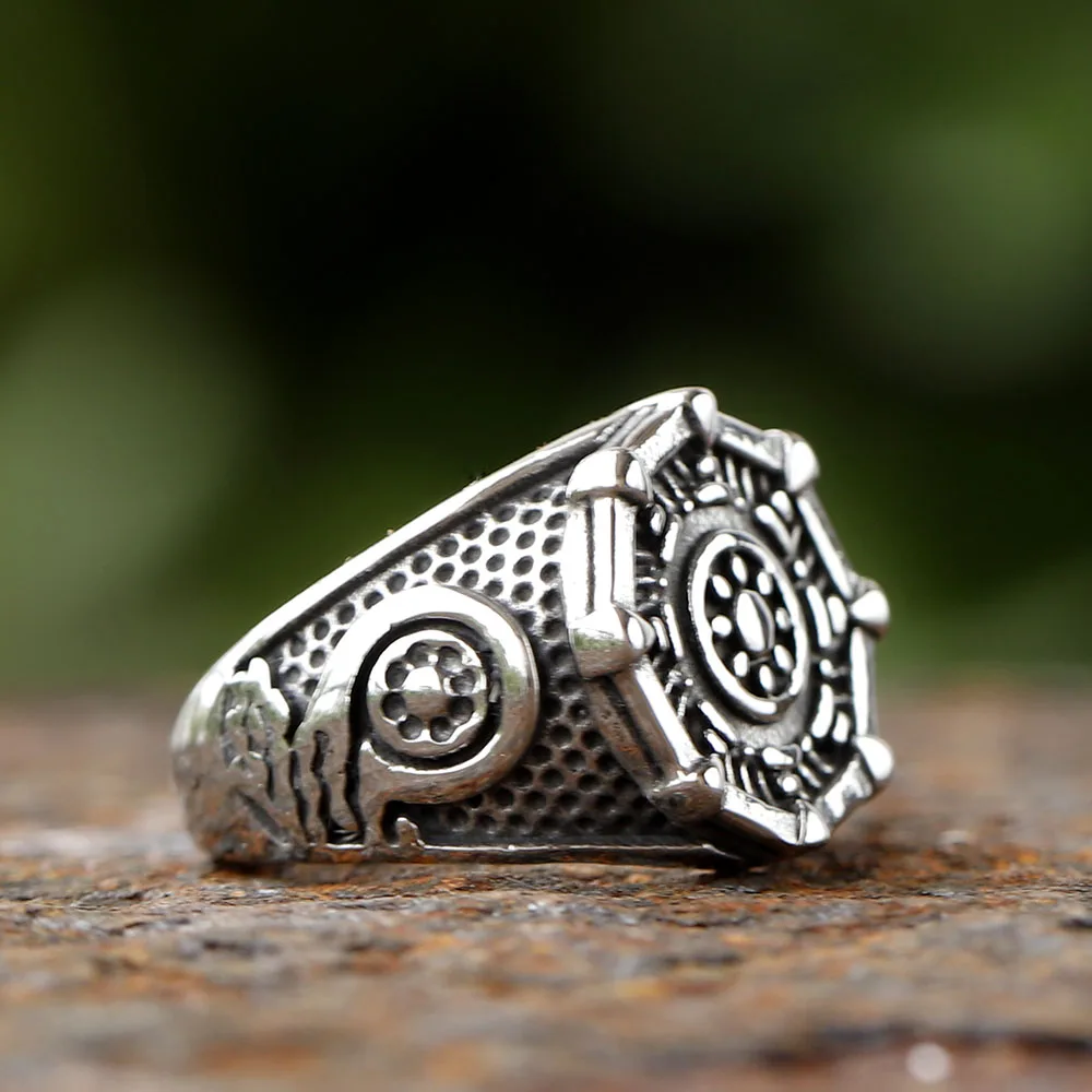 Bague de motard gouvernail vintage en acier inoxydable SION L avec motifs d'ancre pour hommes et femmes, bijoux de moto punk, cadeau de fête, nouveau, 2024