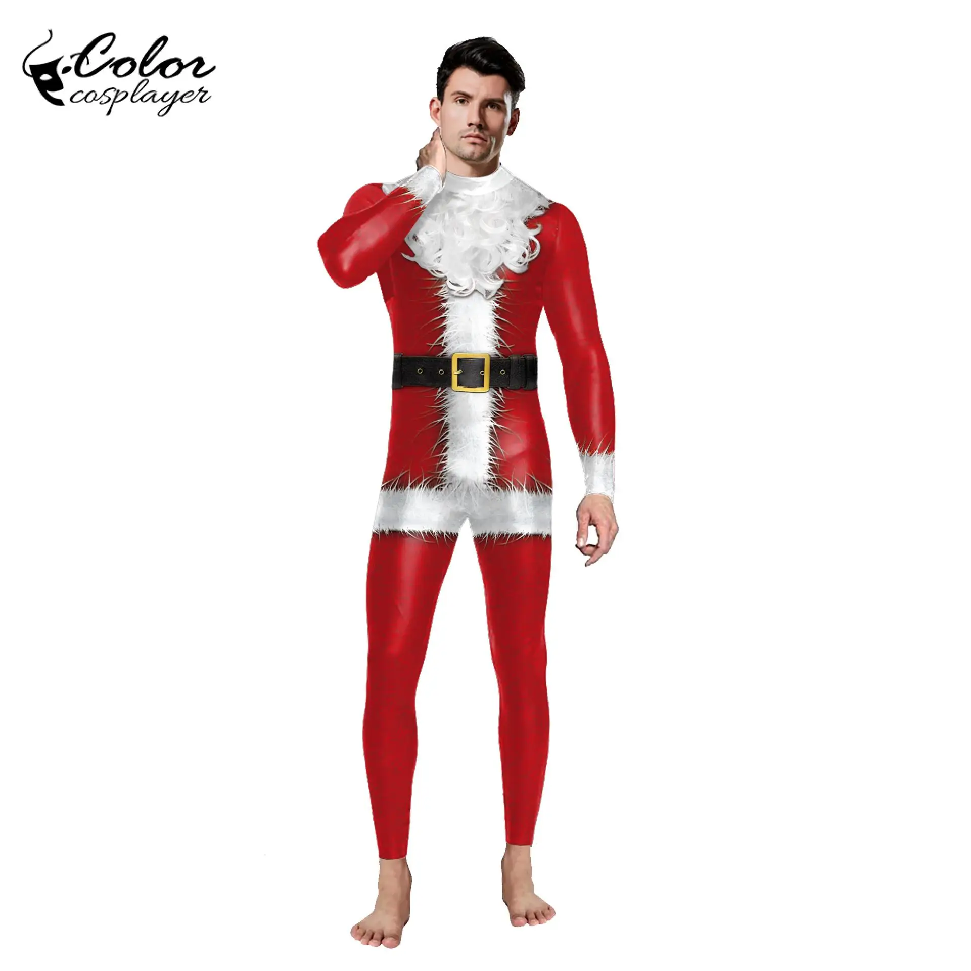 Colore Cosplayer festa di natale tute manica lunga Costume Cosplay Unisex Skinny Santa stampato Catsuit Zentai tute