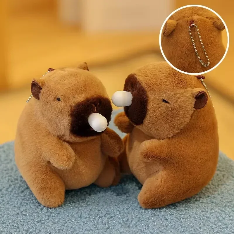 Schattige Capibara sleutelhanger knuffel met bubble knallende en staart kwispelende leuke knuffel sleutelhanger voor tas rugzak portemonnee