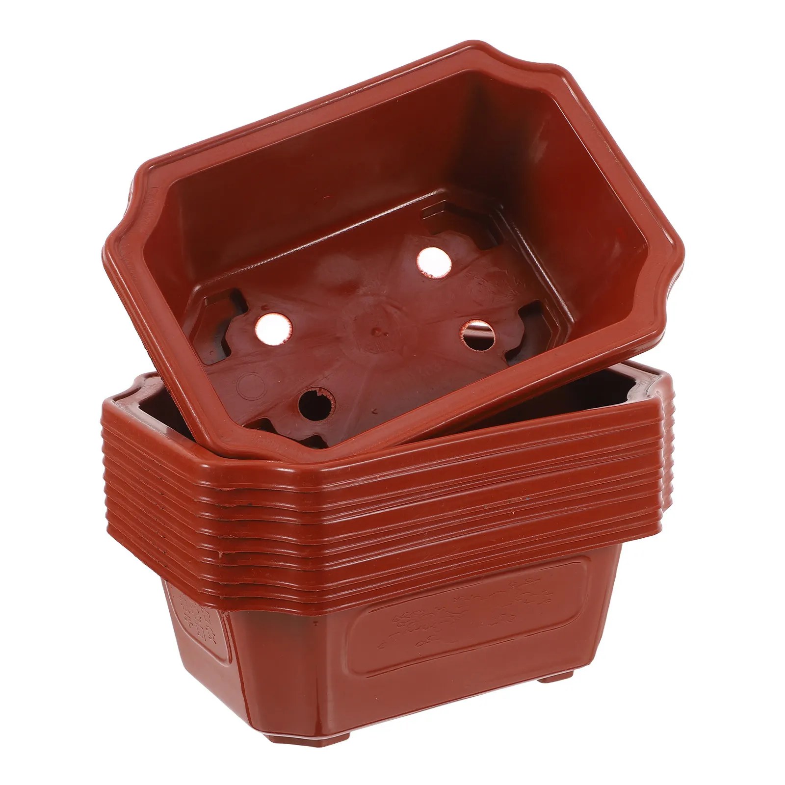 16Pcs Rectangular Bonsai Pot Vintage Atmosphere Wide Shallow Plastic Planter with Drainage for Bonsai Training Flower-Growing