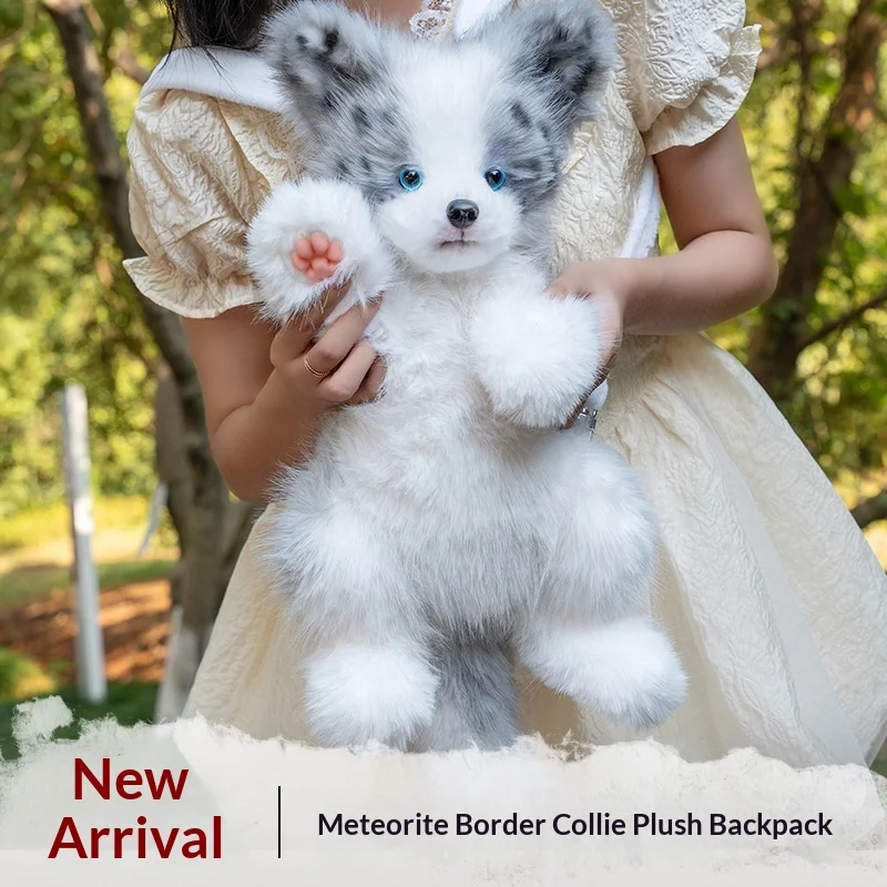 Blue Merle Border Collie Plush Backpack - 2026 New Realistic Stuffed Puppy Doll, Wearable Dog Shoulder Bag, Cute Gift for Girls