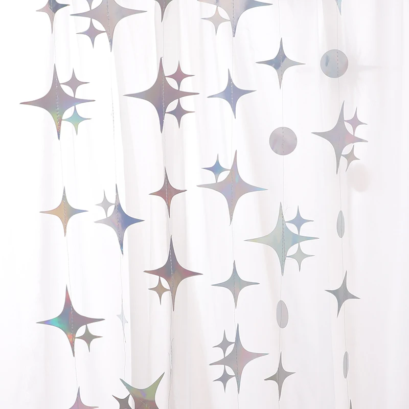 3 m schimmerndes helles Gold-Silber-Stern-Banner, Papiergirlande, Hochzeit, Party, Wimpelkette, Flagge, Geburtstag, Abschlussfeier, Hintergrunddekoration
