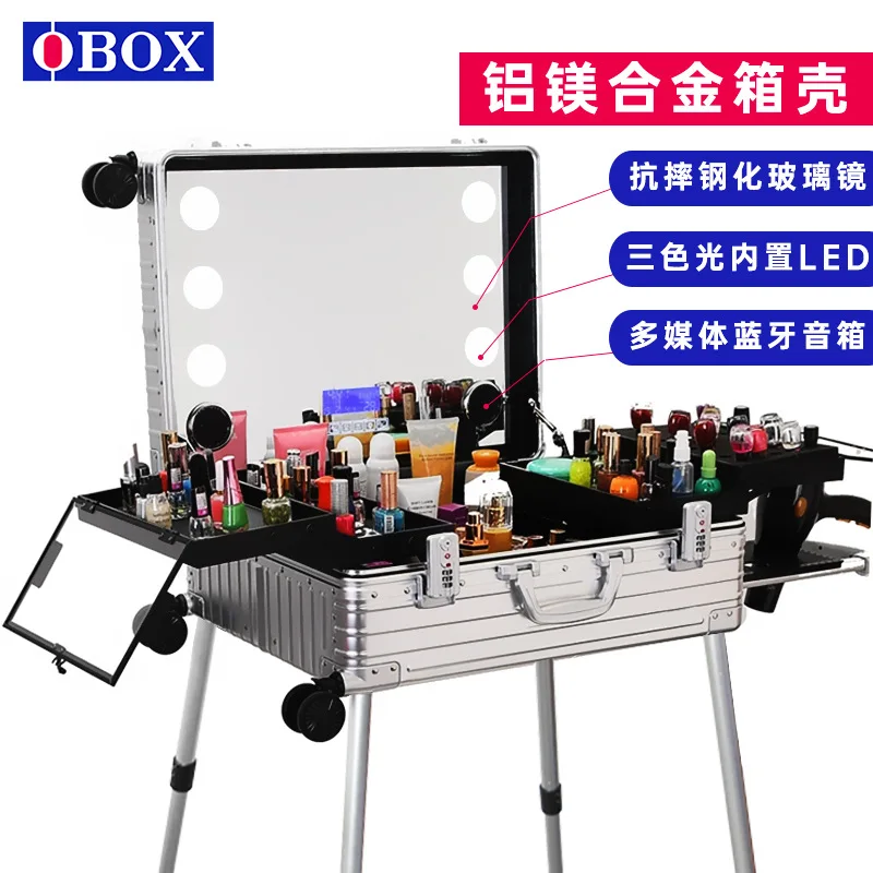 

Professional Cosmetic Case Trolley Case With Mirror Removable Manicure Suitcase Luggage Beauty Case With Light