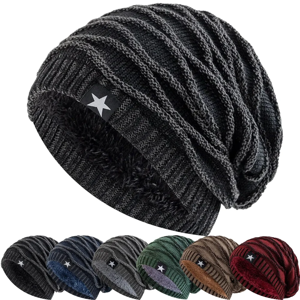 

Hot Sale Unisex Slouchy Winter Hats Men Women Warm Beanie Cap Casual Five-Pointed Star Decor Winter Knitted Hats