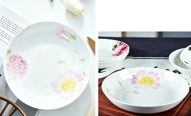 4pcs set, 8 inch, bone china plates sets, sun-flower design, porcelain dinner set, ceramic plates for food, serving dishes sets