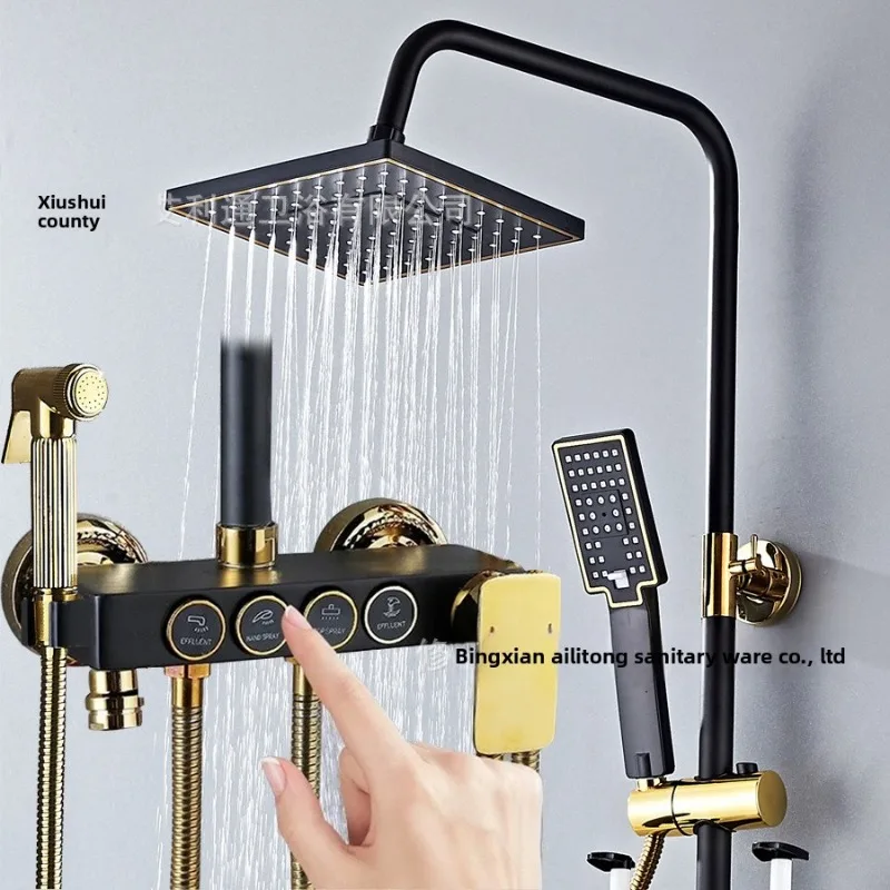 Thermostatic Digital Display All Copper Shower Set Complete Home Bathroom Fixture Copper Shower Set Shower Head Sets