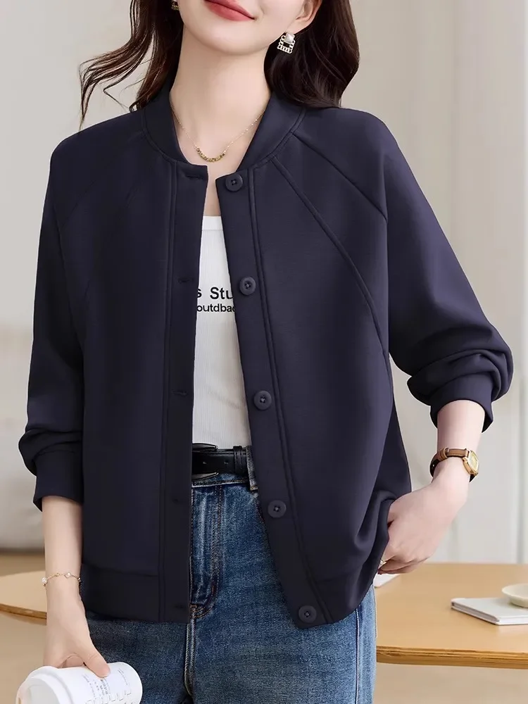Purple Casual Jacket For Women Spring Autumn Loose Fit Single Breasted Button Up Outerwear With Stylish Design