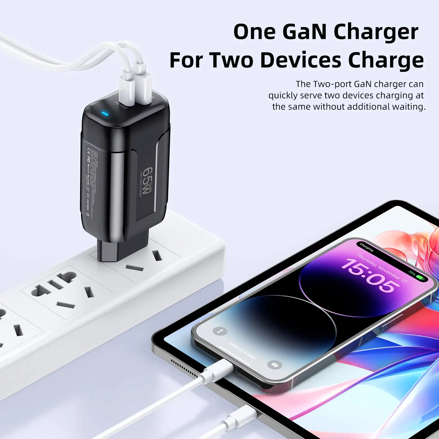 USLION 65W GaN USB C Charger Laptop Ipad Mobile Phone Quick Charge PD USB-C Type-C Fast USB Charger For iPhone 15 14 13 12 Pro