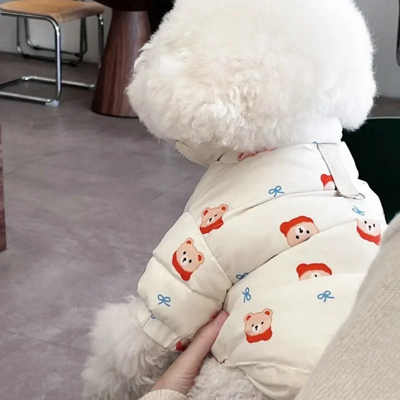 Animal Bear Printed Pet Clothing Winter Cute Dog Cotton Coat Small Dog Clothes Teddy Warm Down Coat Cartoon Two Legged Clothing