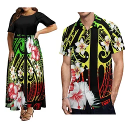 Polynesian Islands Paired With Matching Outfits Short Sleeve Shirt For Men And Crew Neck Dress Plus Size Skirt For Women