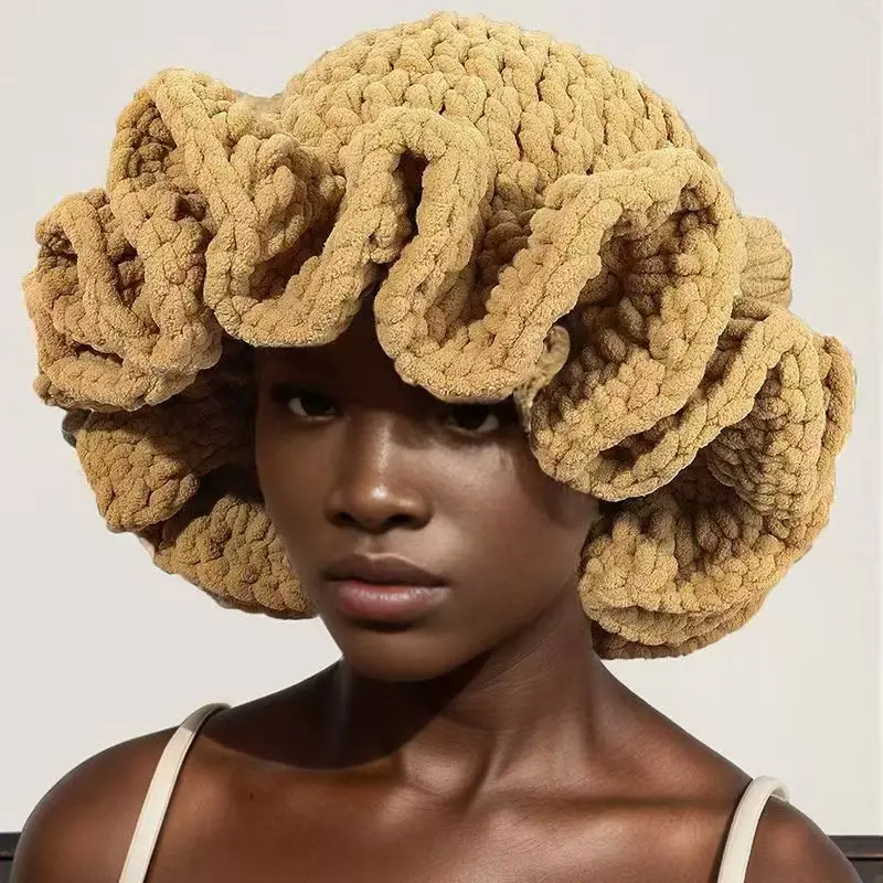 Colorful Crochet Ruffle Bucket Hat Warm Stretch Knit Hat Ruffle Brim Crochet Women's Fashion Handmade Beanie Hat tool tentacle