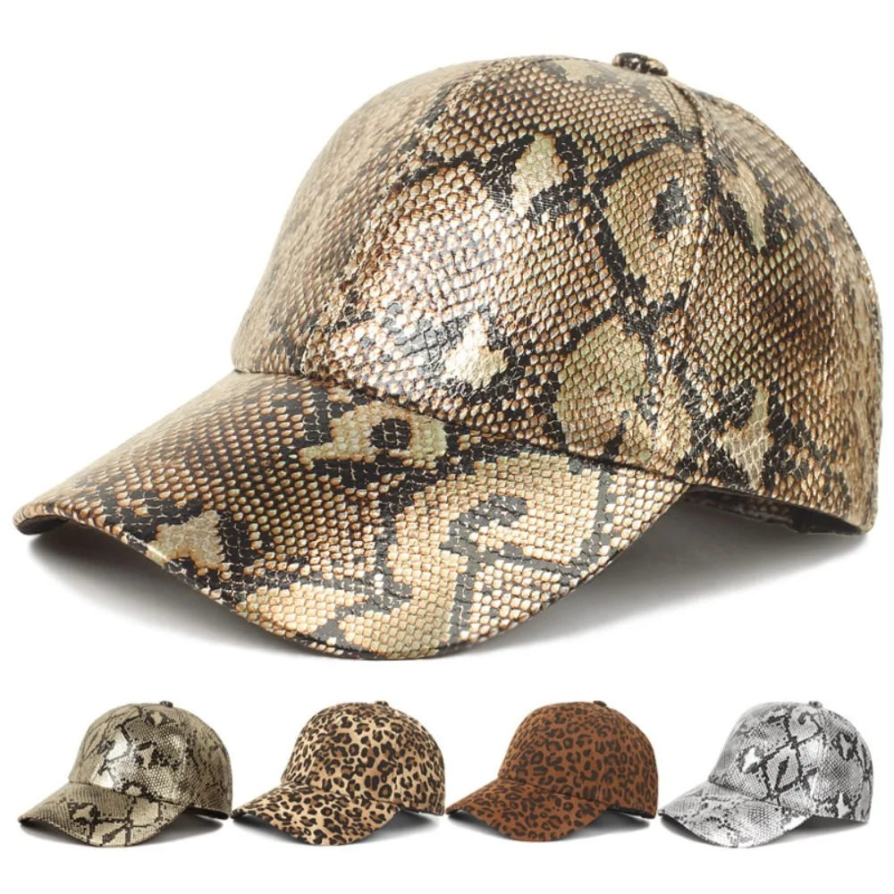 

High Quality PU Baseball Cap Adjustable Snake Skin Print Anti-sun Visor Sun Caps Breathable Unisex Hip Hop Gorras