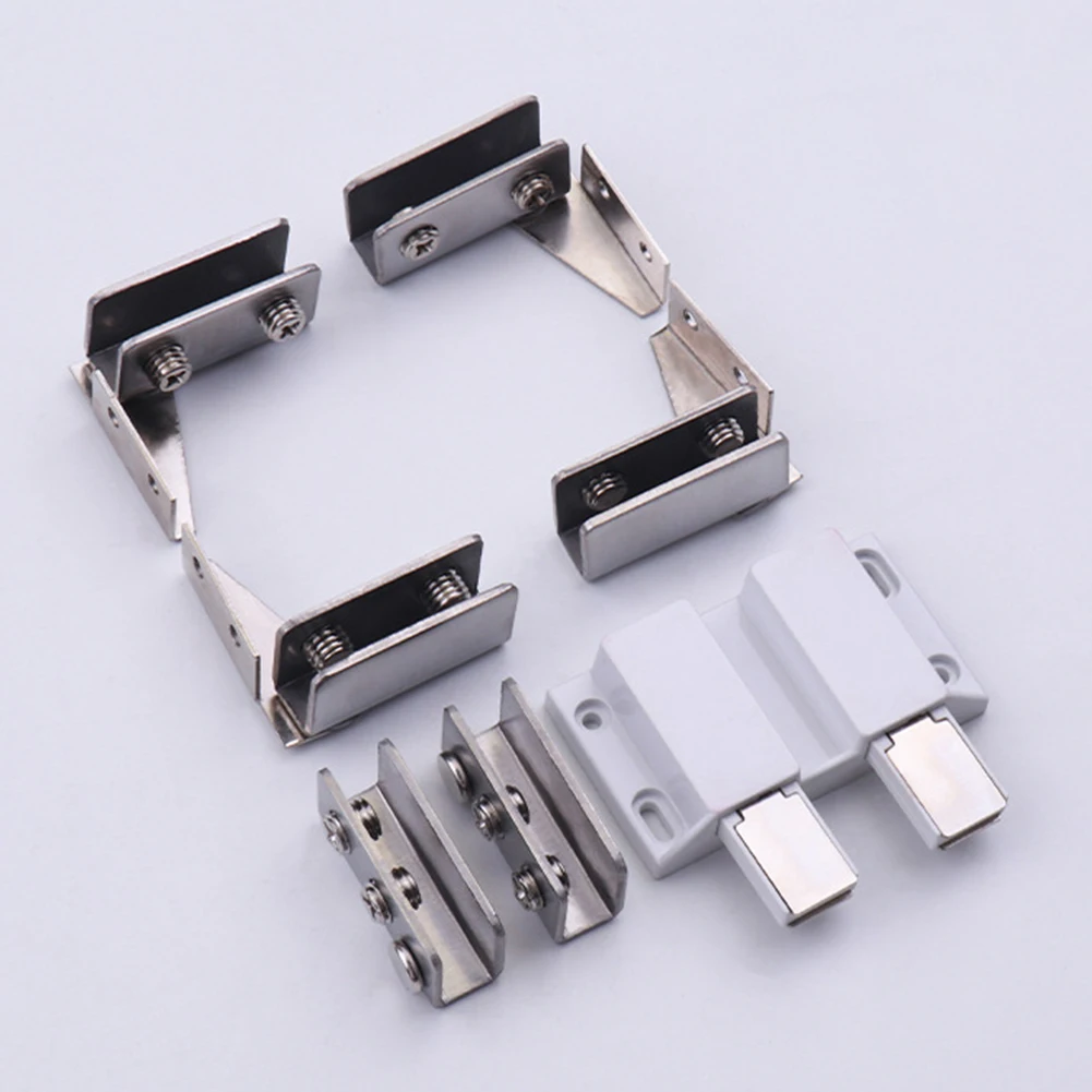 Non-perforated Glass Door Hinge Display Cabinet Glass Clips Hinge Side Mounted Stainless Steel Magnetic Catch Furniture Hardware