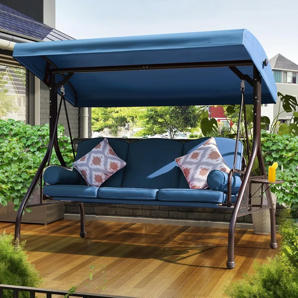 

Patio Porch Swing,Outdoor Swing with Adjustable Canopy,Waterproof Fabric Cushion,Pillow and Foldable Side Tray Patio Backyard