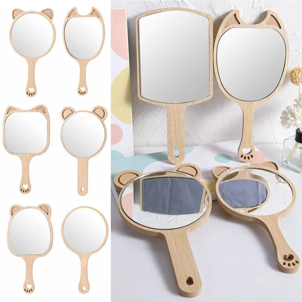 Creative Makeup Mirror with Handle Single-Sided with Animal Ears Handheld Mirror Portable Handmade Cosmetic Mirror Home Decor