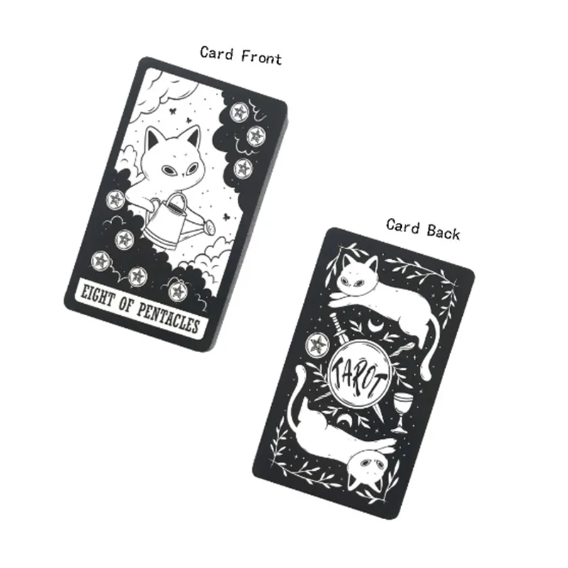Kitten Tarot Deck 78Pcs Cute Black and White For Beginners Version Mysterious Board Game Fun Fortune telling Kit image 3