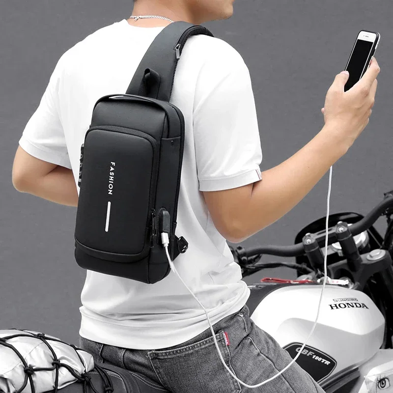 Travel Sling Chest Bags Pack Messenger Pack for Male Men\'s Multifunction Anti-theft USB Shoulder Bag Man Crossbody Cross Body