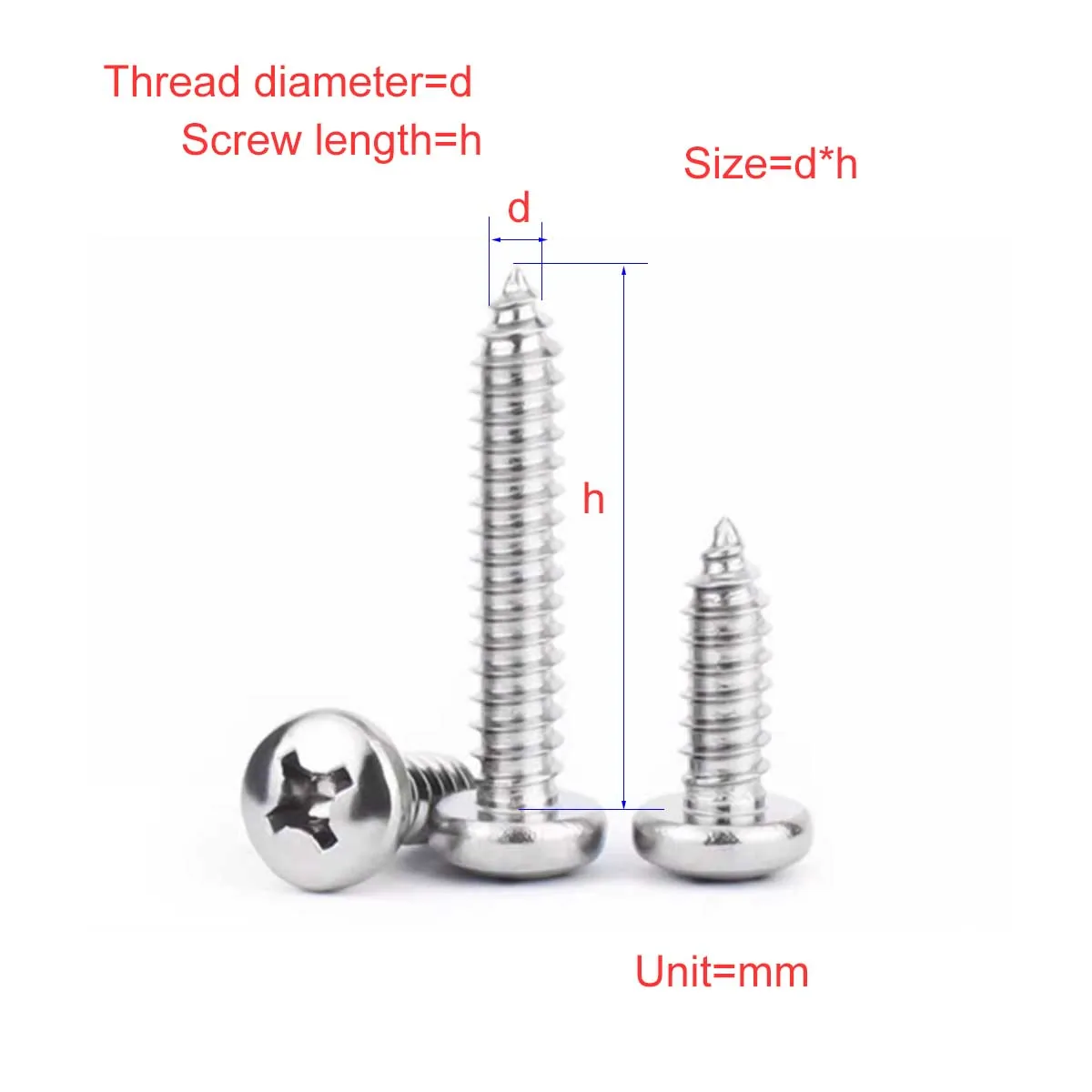 

304 Stainless Steel Round Head Cross Tapping Screw M1M1.2M1.4M1.5M1.6M1.7M1.8M2