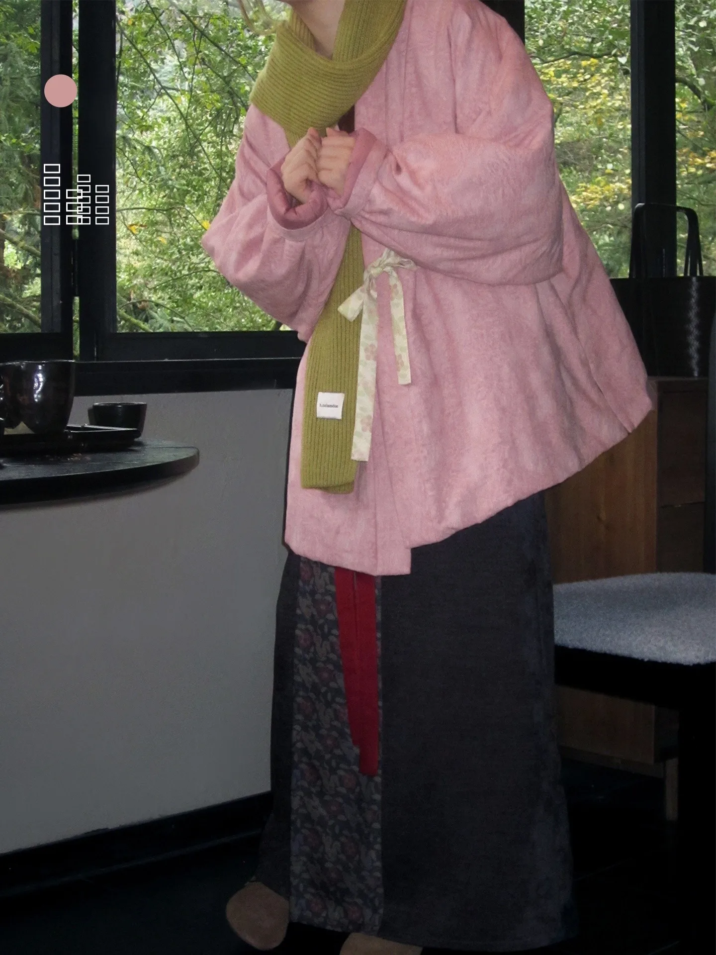 

ang Gong Yu Song Dynas Hanfu New Chinese Sle Two-Piece Gown Cotton Jaet Collarl Coat with Skirt Traditional Costume