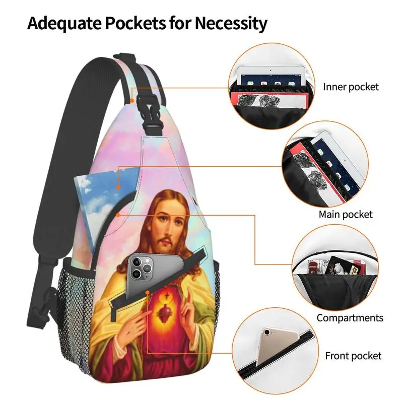 Saco de estilinete do Sagrado Coração de Jesus para viagem mochila de ombro para caminhada, cristão masculino, deus católico, legal