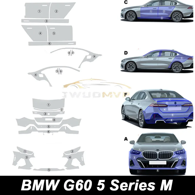 

TPU Clear Bra PPF For BMW G60 5 Series M Sport 2024 Car Body Sticker Precut Paint Protection Film Anti-Scratch
