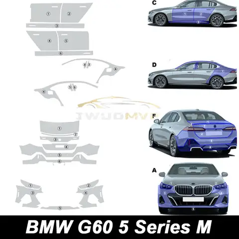BMW G60 용 TPU 투명 브라 PPF, 5 시리즈 M 스포츠 2024 차체 스티커, 프리컷 페인트 보호 필름, 스크래치 방지 Best5