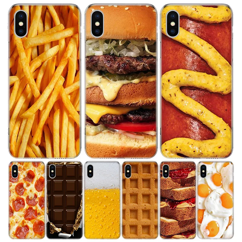 Funda de silicona para teléfono Apple, cubierta con llamadas, comida, patatas fritas, cerveza, queso, iPhone 11, 13, 14 Pro Max, 15 + 12 Mini, 7 Plus, X, XR, XS, SE