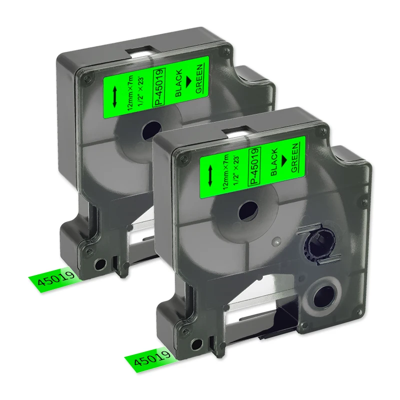 Kompatybilne etykiety Dymo D1 45019 czarne na zielonym 12mm do drukarki LM160 - Taśmy do drukarek Dymo, wstążki do drukarek