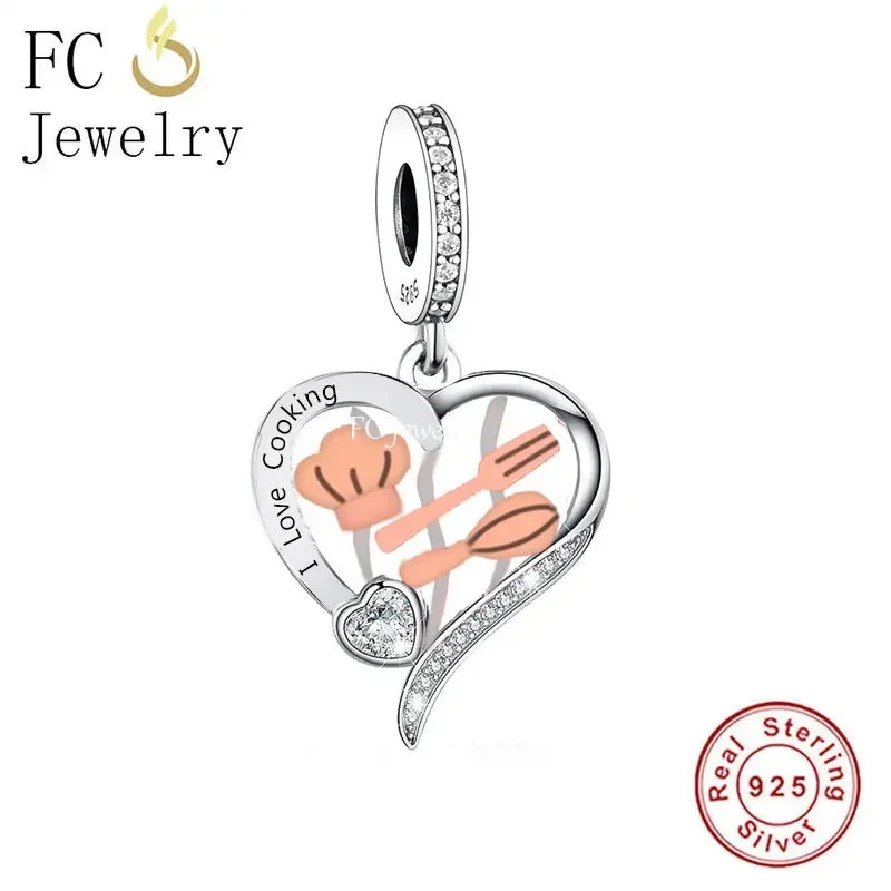 Fit Original Pan Charm Bracelet 925 Sterling Silver I Love Cooking Chef Hat Whisk Fork Bead For Making Women Chef Berloque