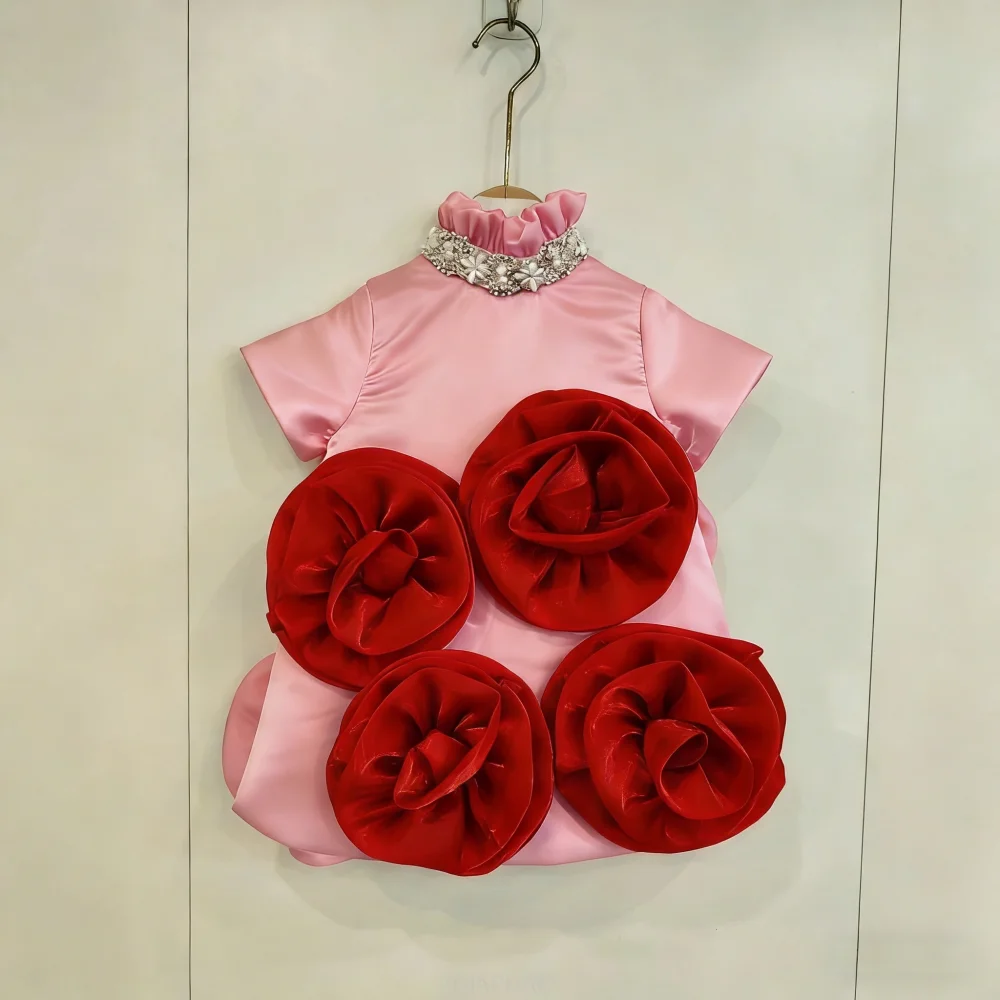 2026Wed Dress  Children Handmade Beaded Pearl Lace Gown Costume Kids Formal Outfit Girls Tutu Dresses DIY Floral Party Princess