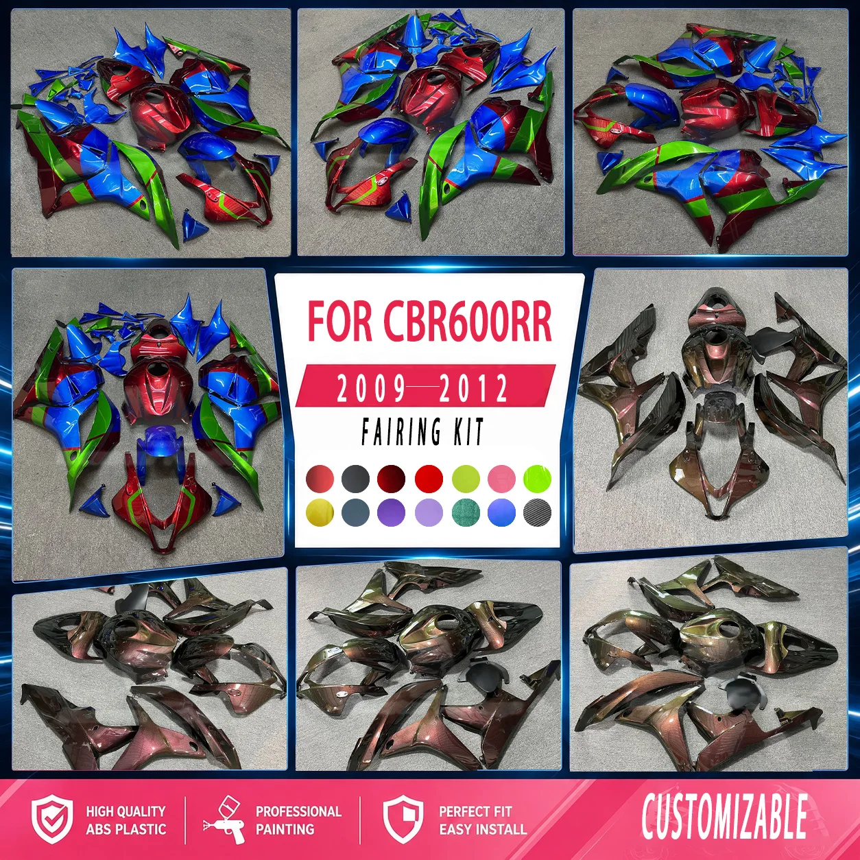 For HONDA 2009-2012 CBR600RR Fairing Kit 09 10 11 12 CBR 600 RR Aftermarket ABS Motorcycle Body Cover Fairings