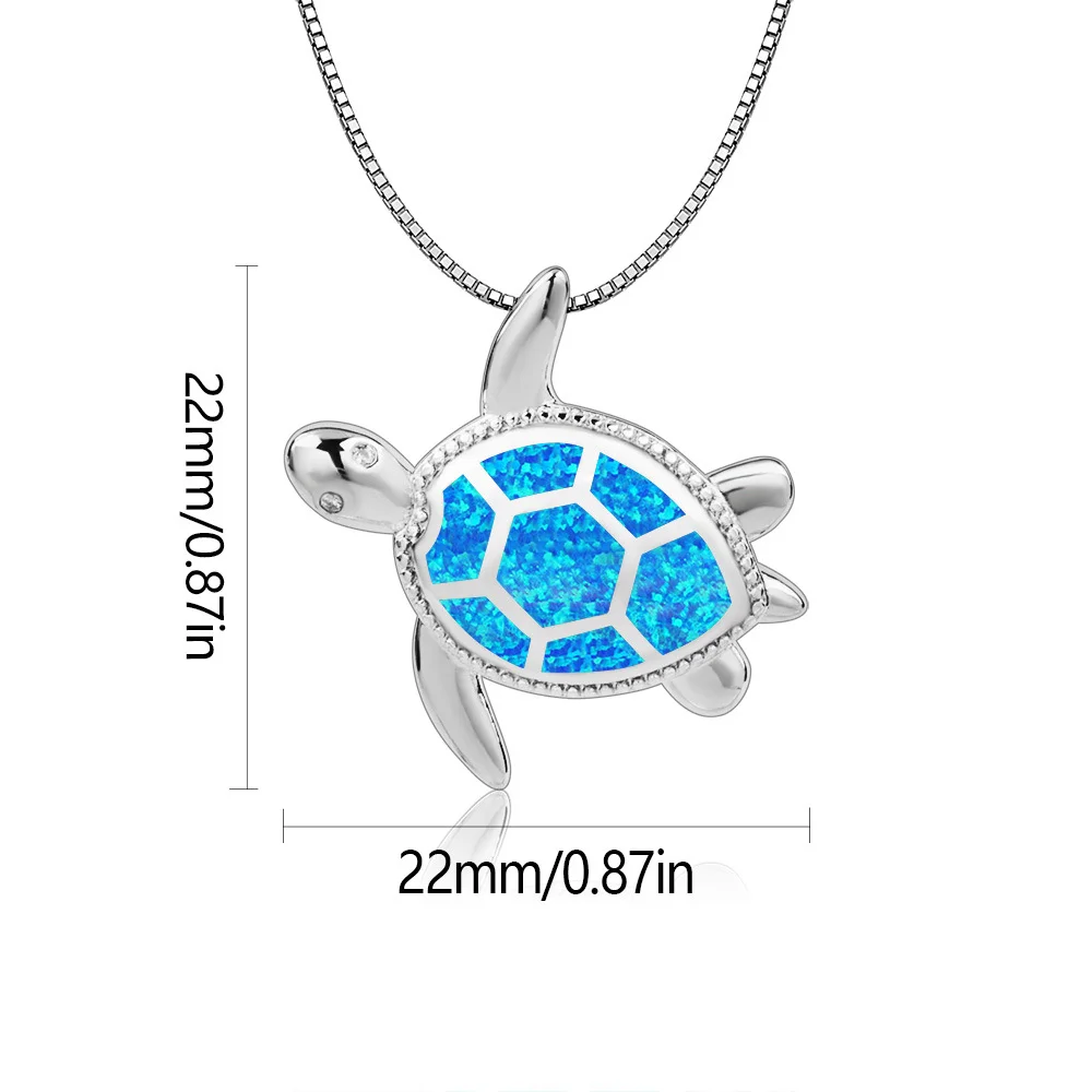 Dainty Sea Turtle Opal Necklace,Detailed Silver Color Pendant with Hexagon Pattern Opal Carapace Jewelry,Ready to Ship Gift for