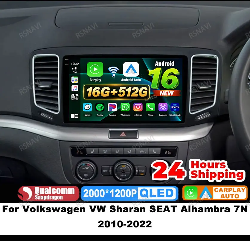 Car Radio Android 16 For Volkswagen VW Sharan SEAT Alhambra 7N 2010-2022 Navigation 5G WIFI Wireless Carplay Auto GPS Autoradio