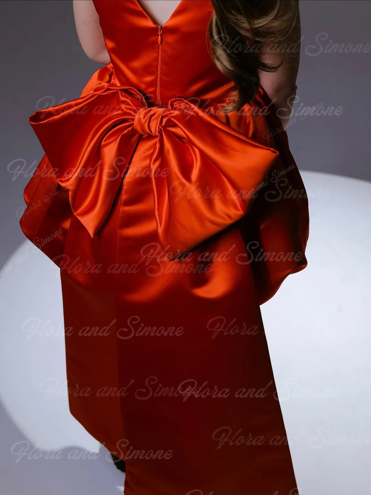 Элегантная мини-юбка без рукавов с оранжевым бантом по индивидуальному заказу, платье с цветочным узором для девочек на свадебную церемонию, праздник, праздник, подарок на день рождения