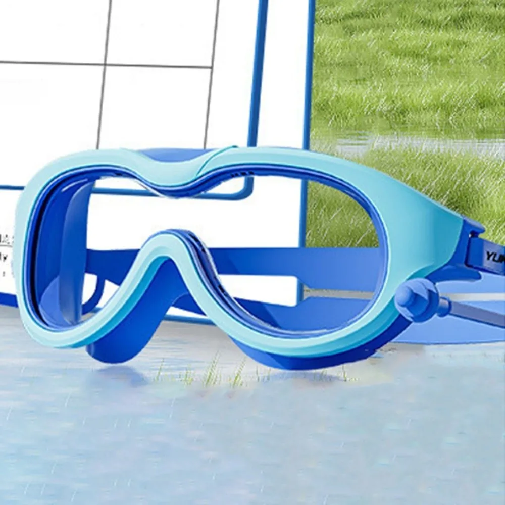 Lunettes de natation à grande monture pour enfants, avec bouchon d'oreille, Anti-buée, couleurs vives, ensemble de lunettes de plongée en verre PC pour enfants