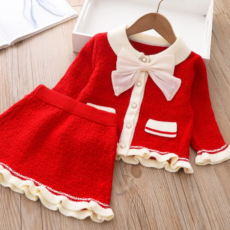 Spring Autumn Girls Clothing Sets Child New Fashion Knitted Sweater + Skirt 2Pcs Outfits Little Princess Baby Suit Birthday Gift