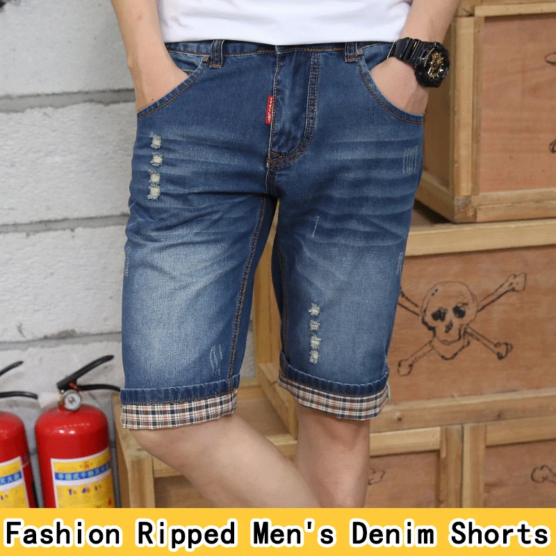 Summer Thin Denim Shorts For Men Good Quality Shorts Jeans Men Cotton Solid Straight Jeans Shorts Male Blue Casual Jeans Size 40