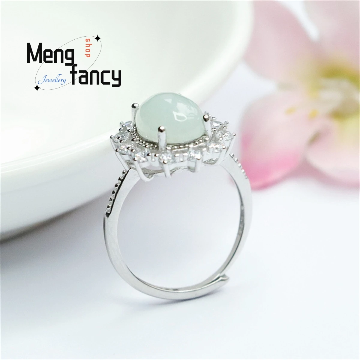 Anillo de plata S925 Natural con incrustaciones de Jade, sortija de sol con cara de huevo de hielo, Simple, elegante, personalizado, versátil, joyería de lujo exquisita