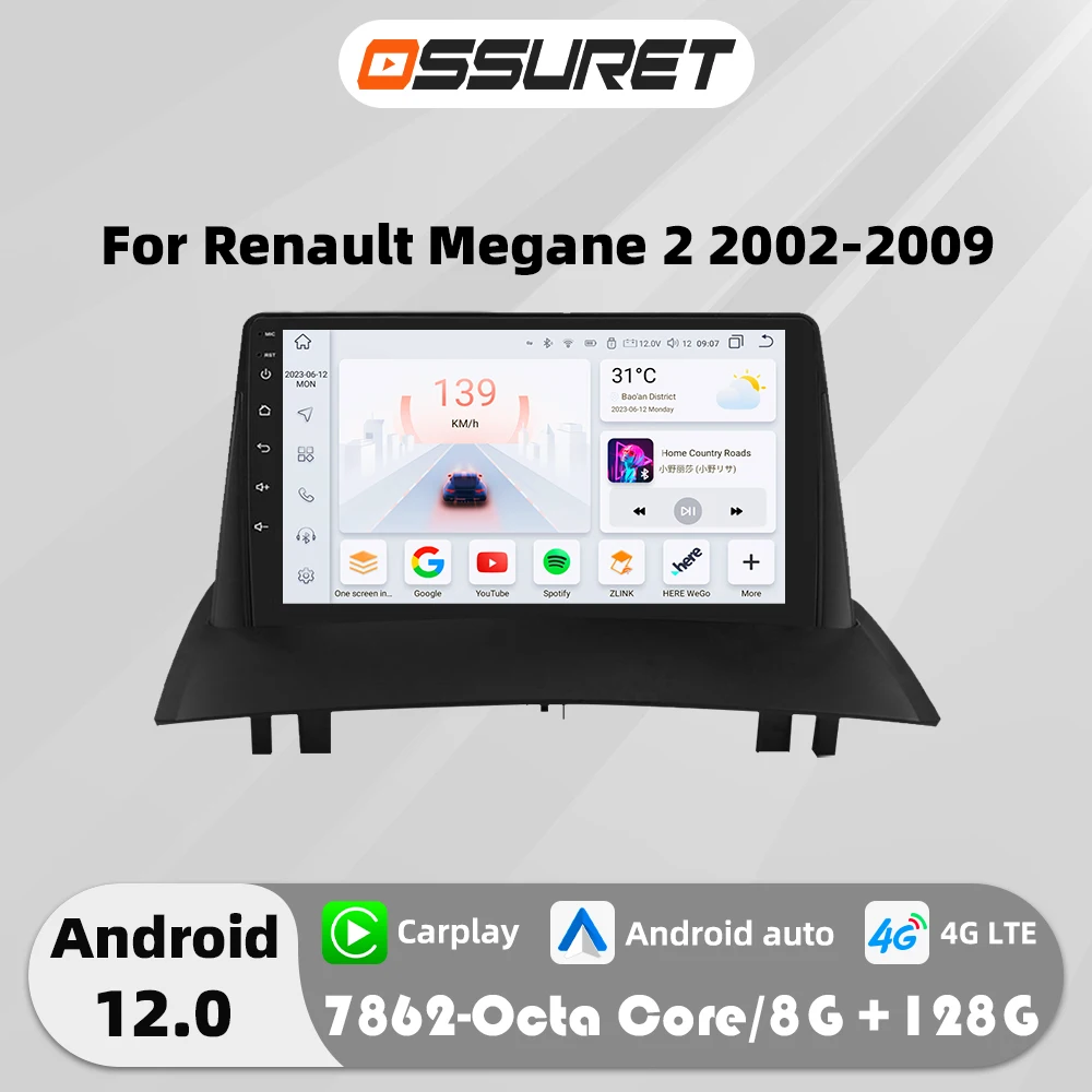 8G 128G Android Auto Car radio Stereo for Renault Megane 2 2002-2009 multimedia Video player 4G Carplay Car intelligent system