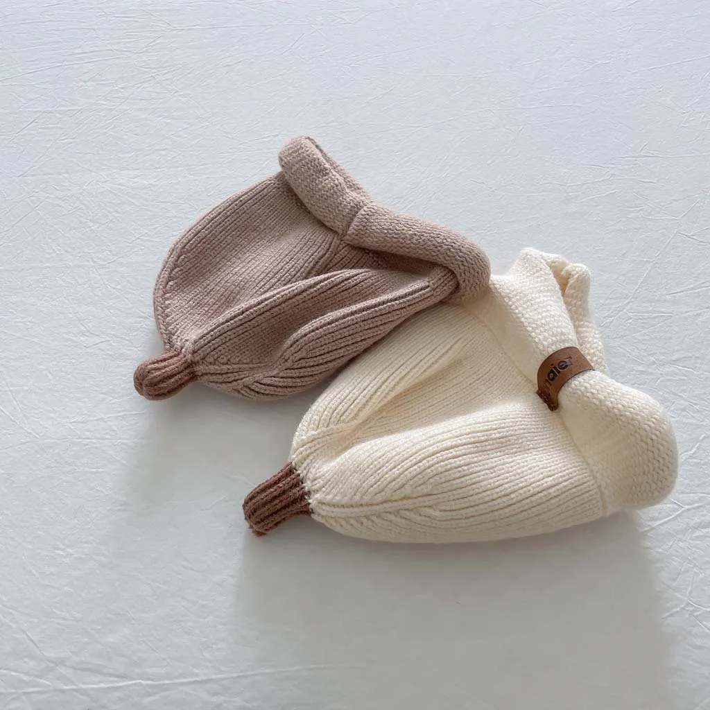 Gorros de malha para bebês meninos e meninas, proteção auricular, chapéu de lã quente, boné elástico macio, boné bonito da Coréia, outono e inverno