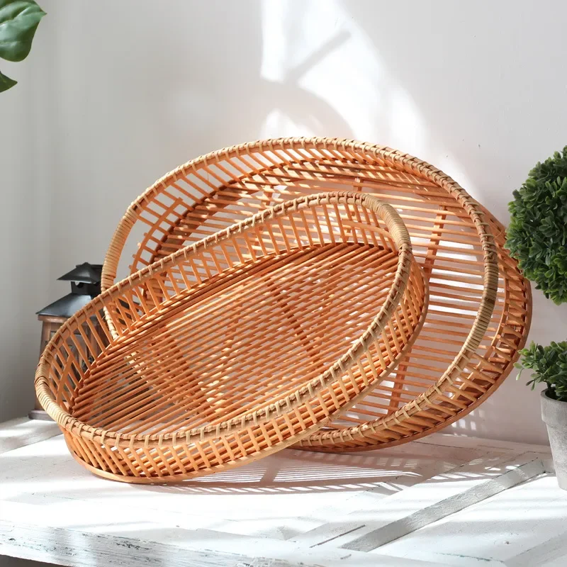 Handmade Bamboo Woven Storage Basket for Desktop Sundries Snacks and Clothes Organizer Natural Rattan Display Frame Asian