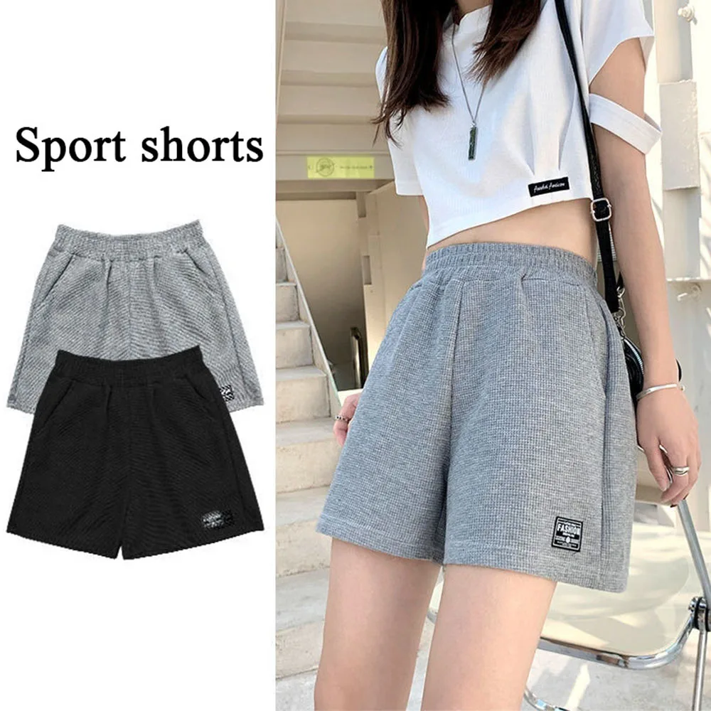 

High Waist Women's Hot Pants Waffle Shorts Homewear Bottoms Loose Pockets Short Pants Korean Harajuku Fashion Outdoor Bottoms