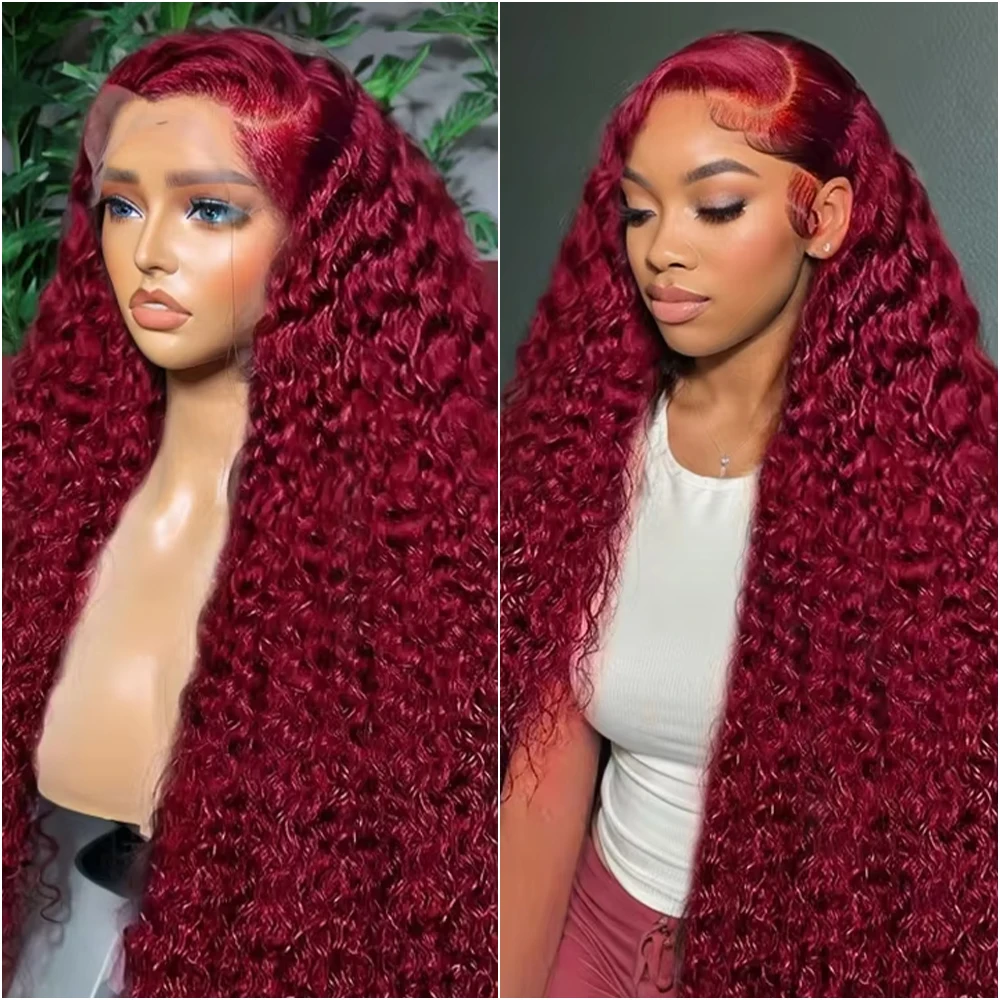 موجة عميقة خصلات الشعر المستعار الإنسان 13x4 HD الدانتيل الجبهة الباروكات 99J بورجوندي 13x6 HD الدانتيل الباروكة الأمامية البرازيلي قبل قطعها للنساء السود #1
