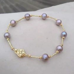 Hot selling 8-8.5-inch natural SouthSea 8-9mm genuine gray pearl bracelet in 14k gold