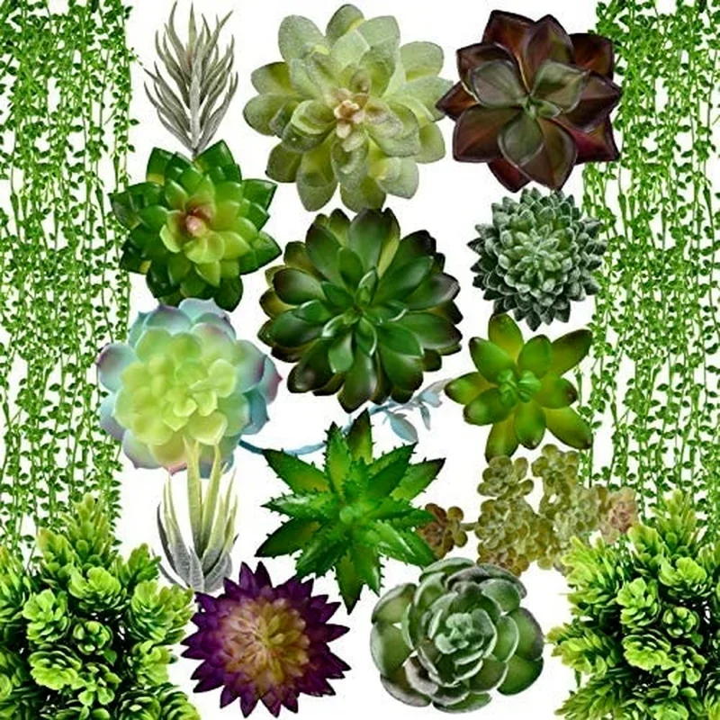 Artificial Succulent Plants, Fake Decorations Fake Succulents, Large Quantity and Long Length Succulent Pack of 17