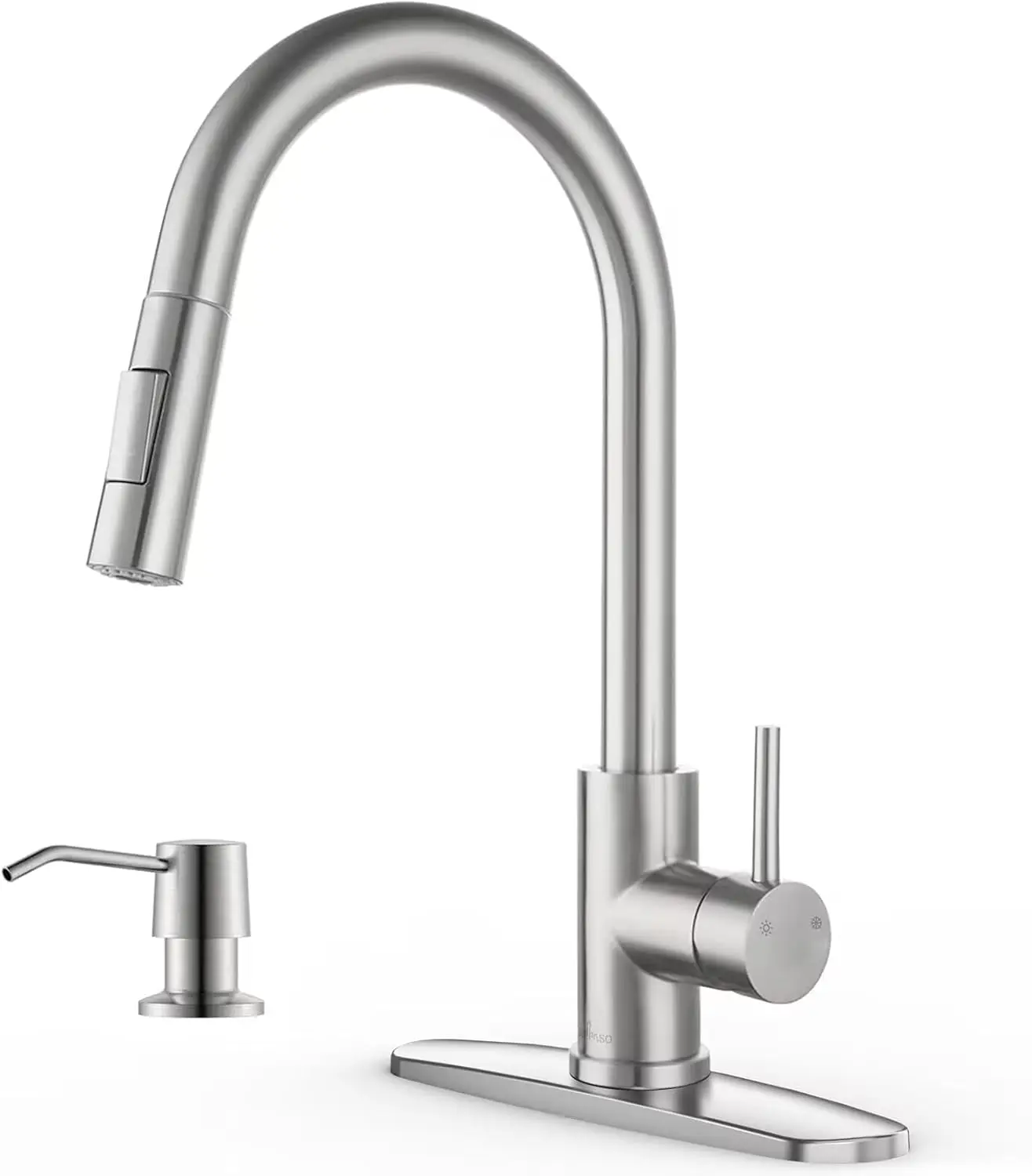 

Kitchen Faucet with Soap Dispenser: Brushed Nickel S304 Stainless Steel Sink Faucets with Pull Down Sprayer 2 Modes, Mode